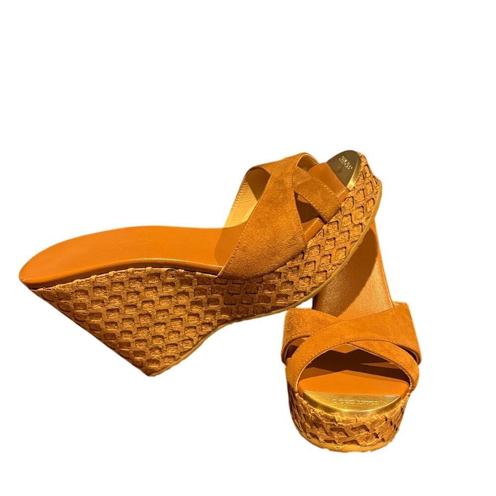 Jimmy Choo suede 105 MM tan brown wedges 37 1/2 7 - Picture 3 of 11